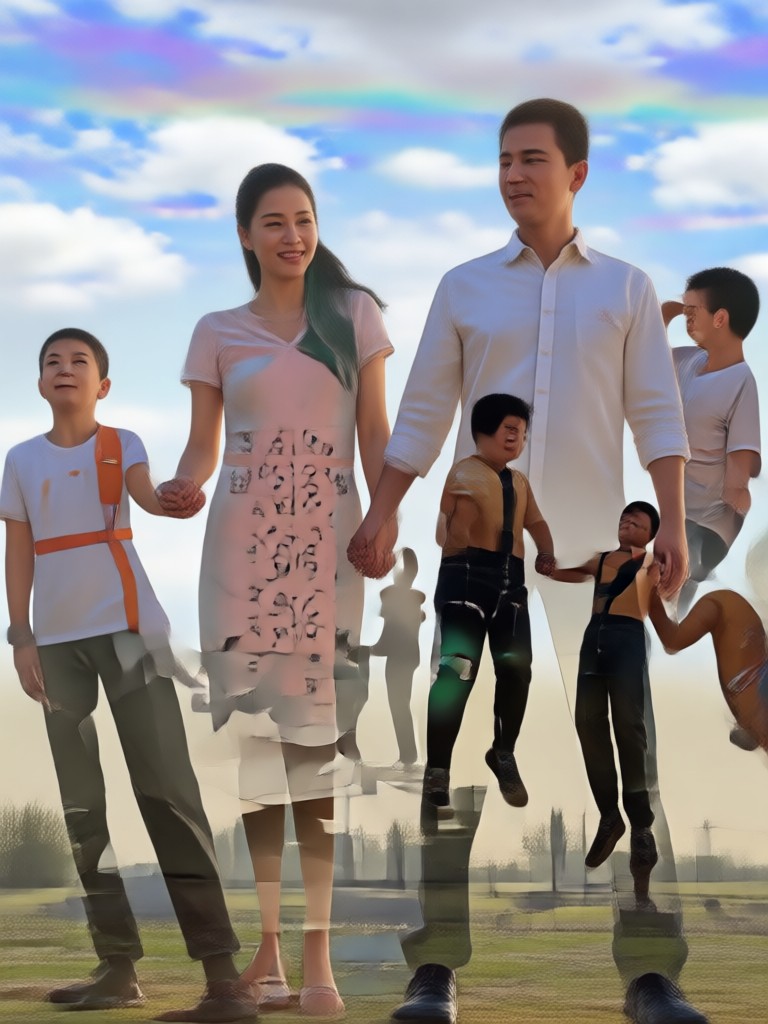 Family portrait artistically merged with a starry night sky