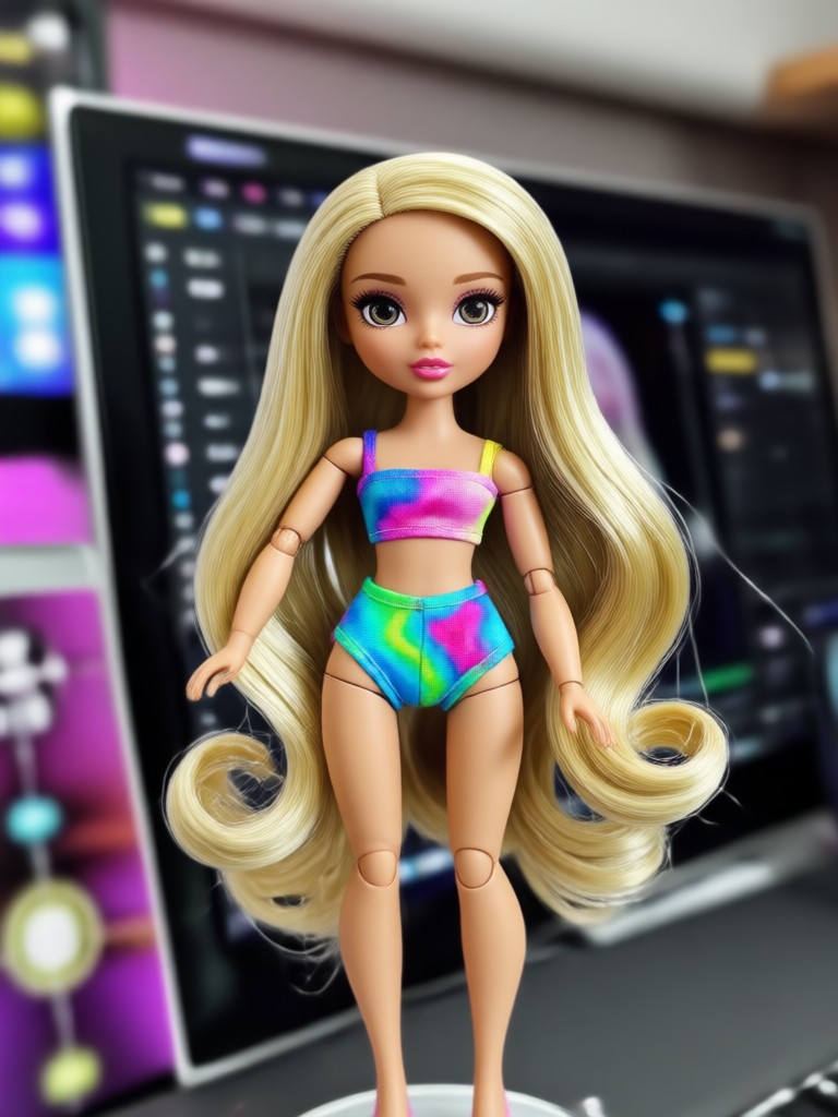 AI Bratz doll in disco outfit with sequins and glitter