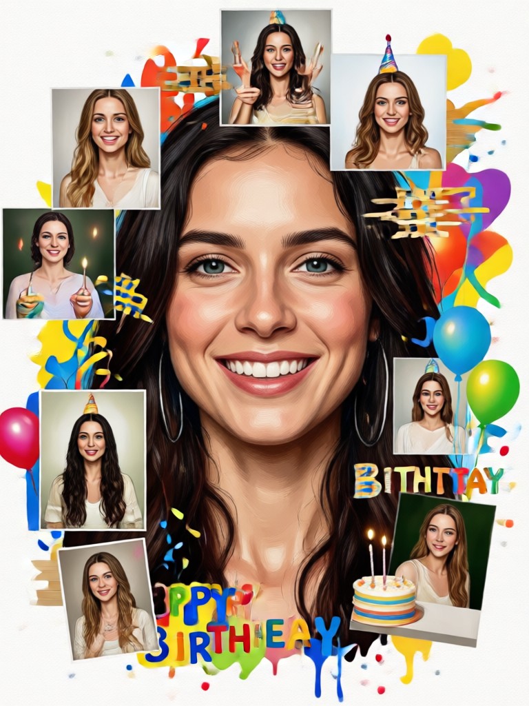 Heart shaped layout birthday portrait collage