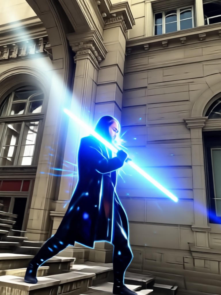 Efeito de vídeo Jedi com IA transformação sabre de luz
