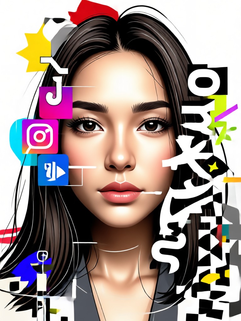 3D clay render of a social media portrait collage