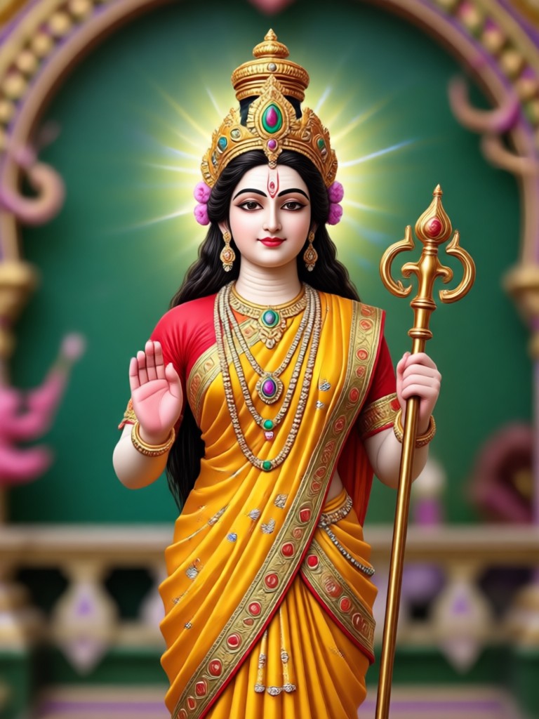 Radha Rani generada por IA con fondo floral