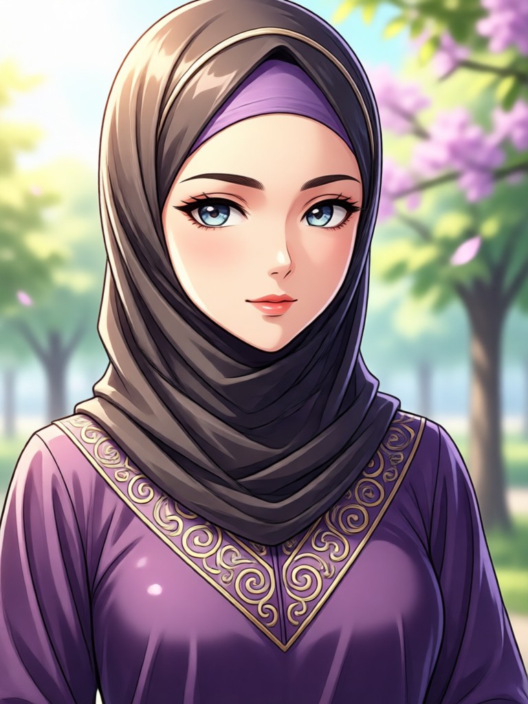 Menina muçulmana de anime moderna usando um smartphone