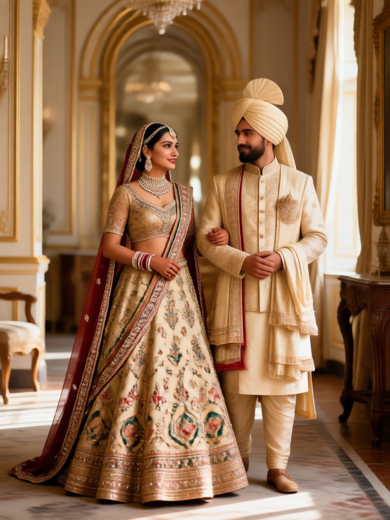Braut in schwerer Zari-Arbeit Lehenga KI-Generierung