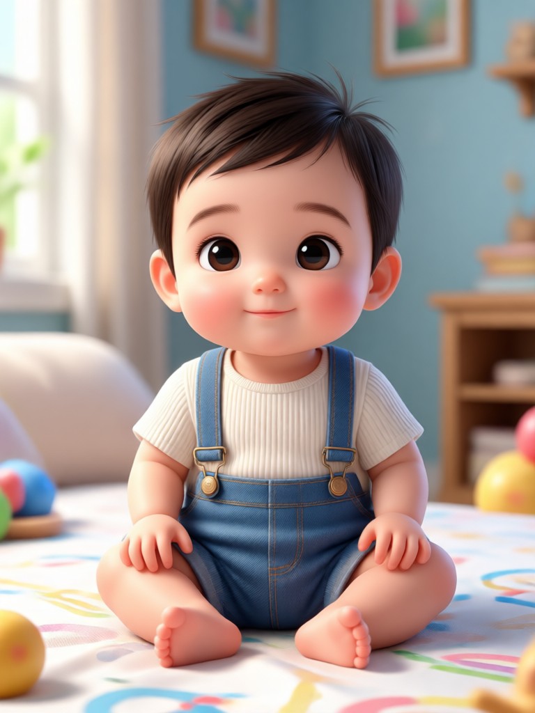 3D render style cute AI baby