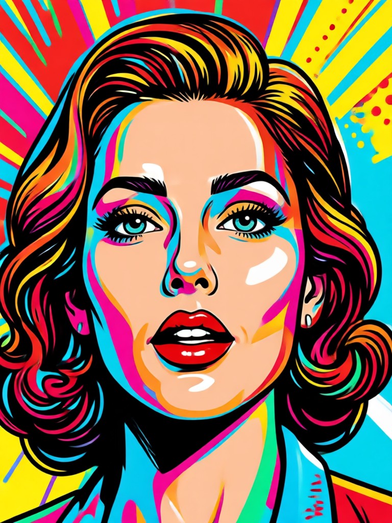 Portrait with mixed media collage pop art
