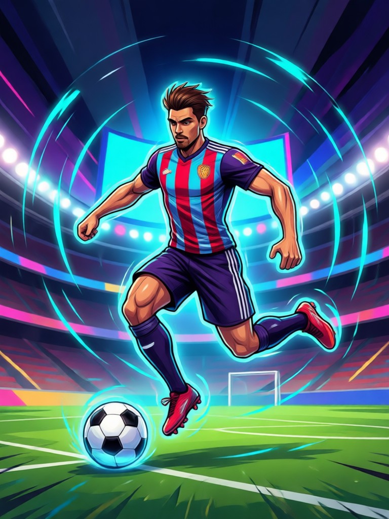 Tarjeta de jugador con pose de acción dinámica