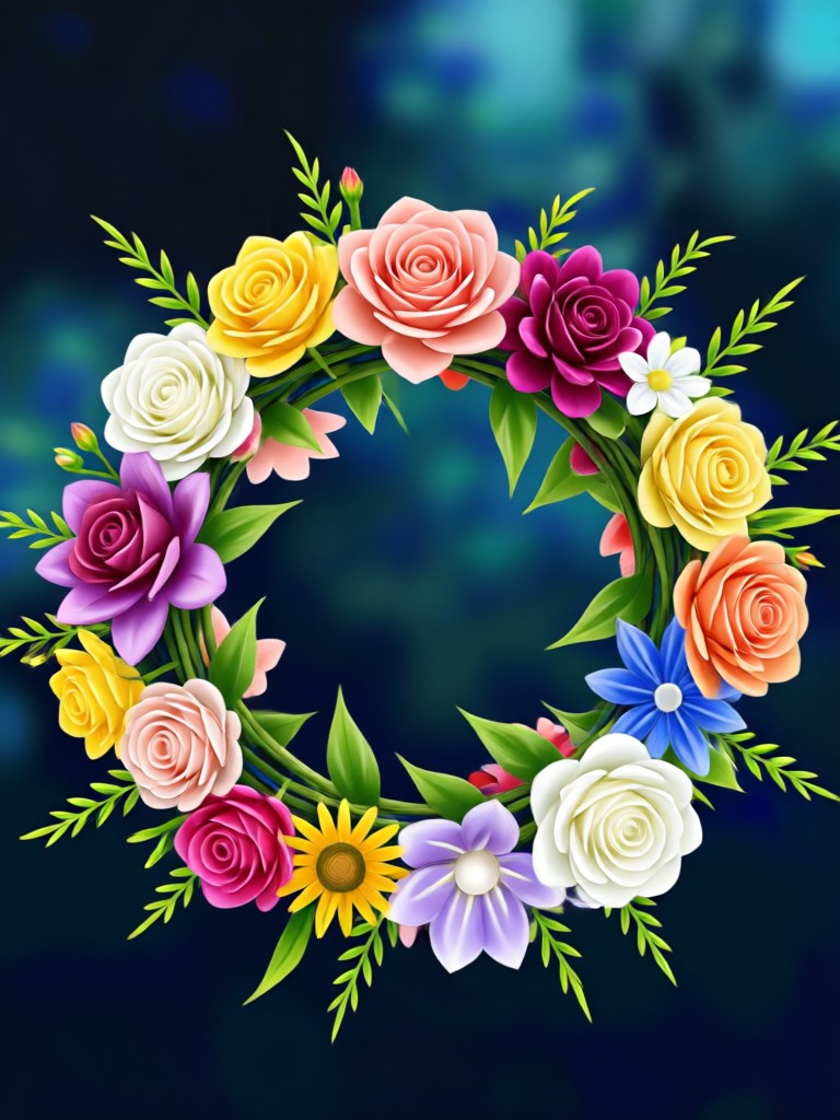 AI autumn crown with maple leaves, berries, and chrysanthemums