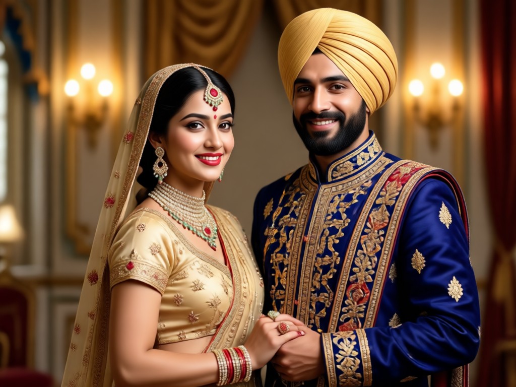 Family viewing AI generated traditional Punjabi portrait