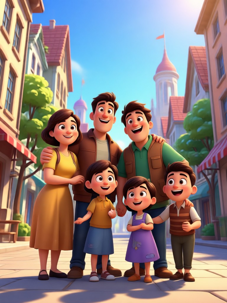 Action scene Pixar style portrait with dynamic posing
