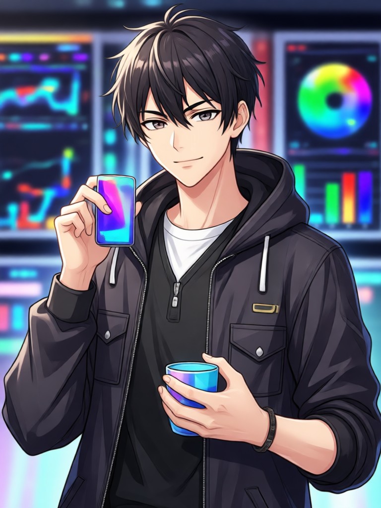Vintage 90s anime style male character