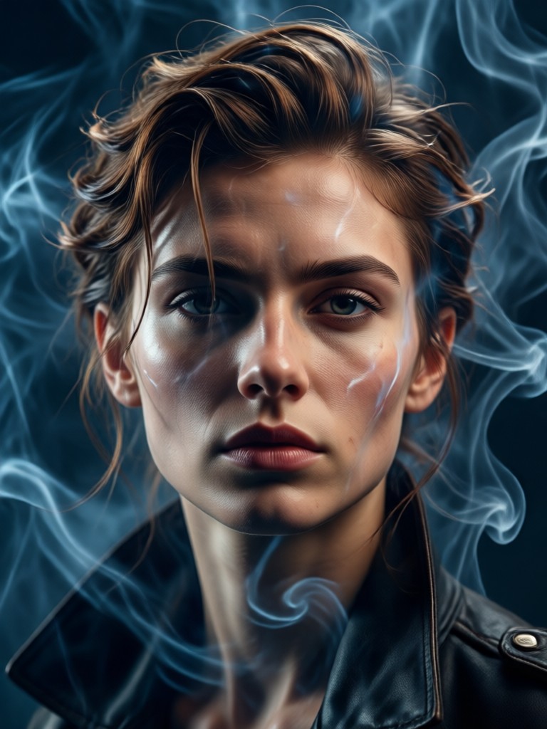 Cinematic portrait with subtle wispy smoke