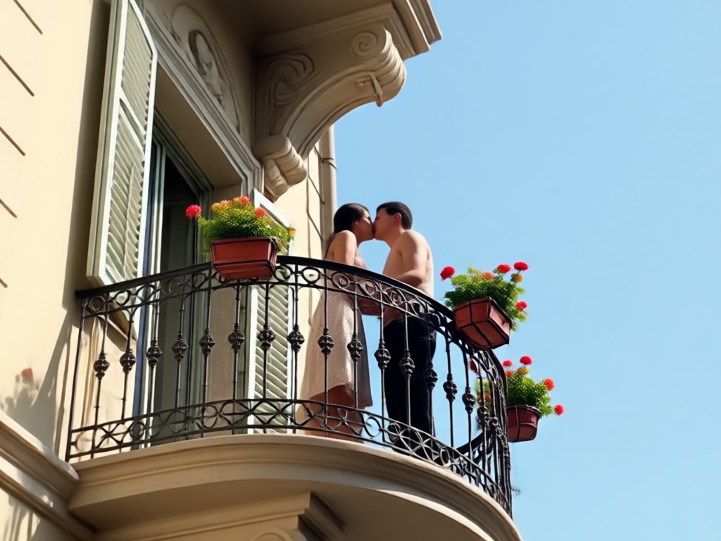 Photo transforming into balcony kiss animation