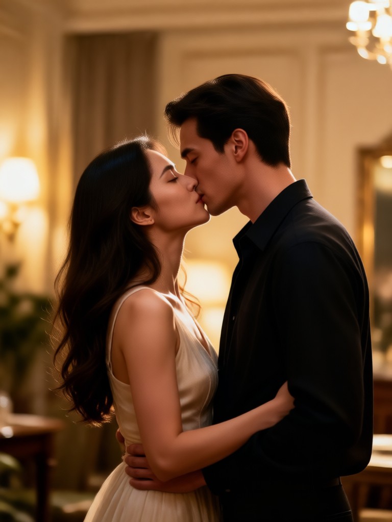 Action romance kiss moment AI video