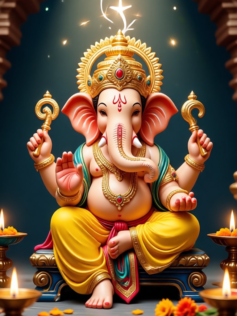 Night time Ganesh Aarti scene created by AI