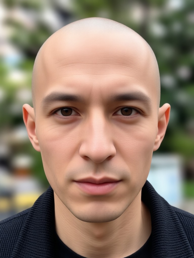 Bald look on person with different lighting