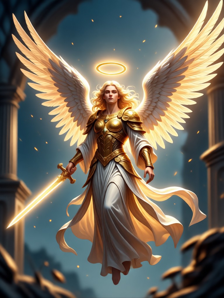 Mythological angel inspired by classical paintings