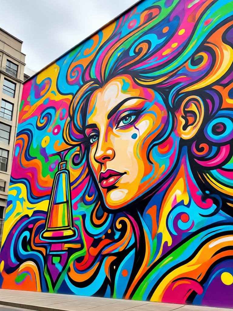 Geometric optical illusion AI mural