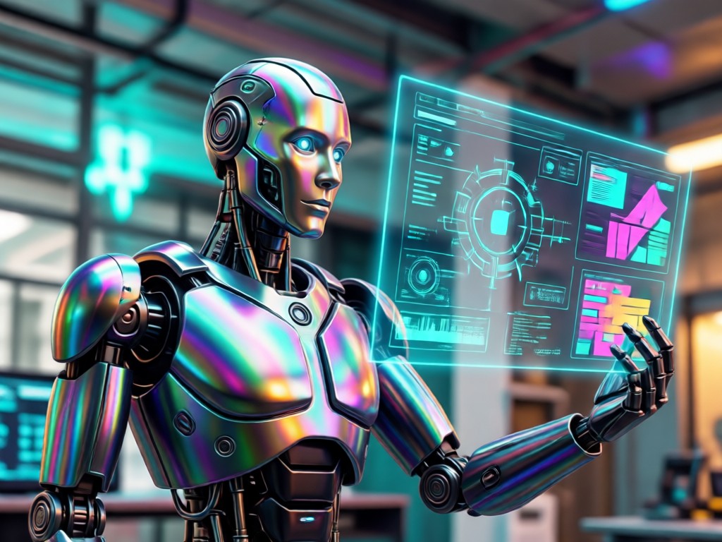 Simple user interface showing photo upload and AI robot filter application