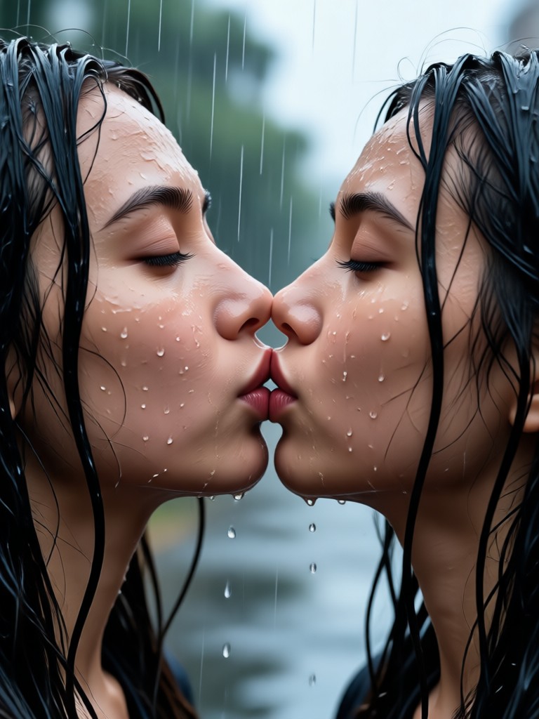 Emotional rainy scene created from two individual photos