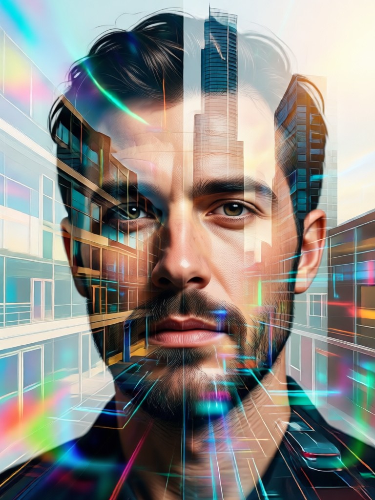 Minimalist architecture portrait overlay