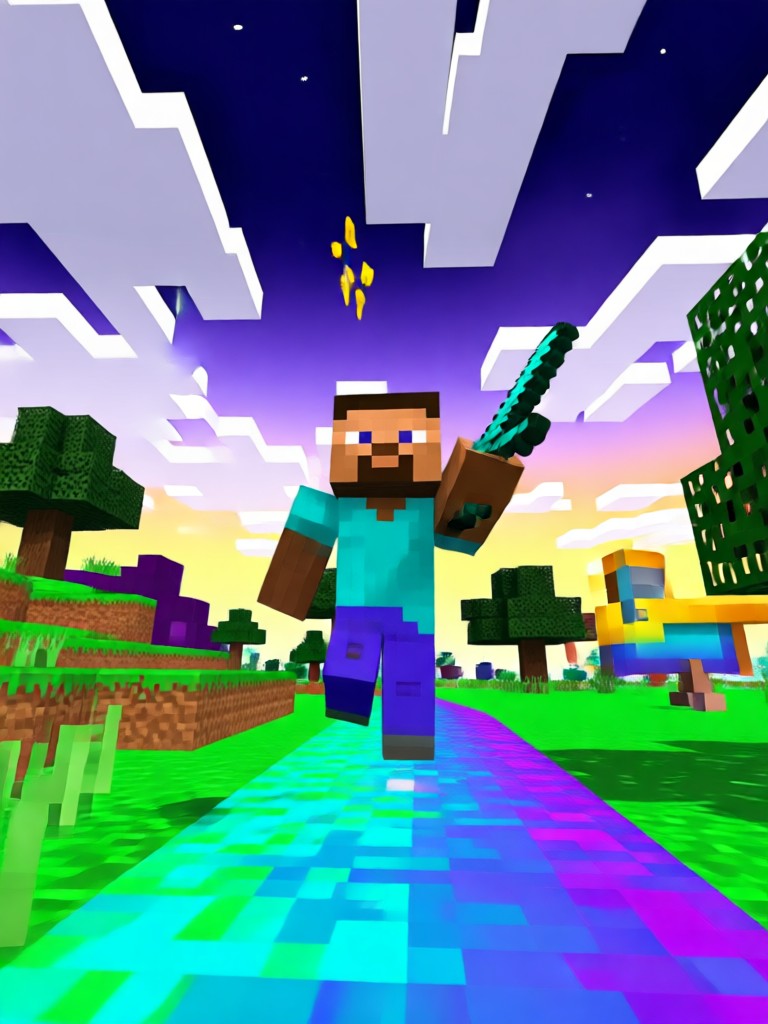 Minecraft character holding a diamond sword
