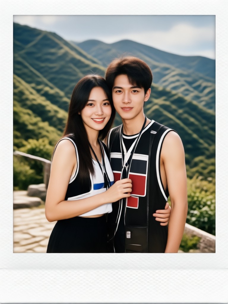 Minimalist polaroid couple photo with clean white border