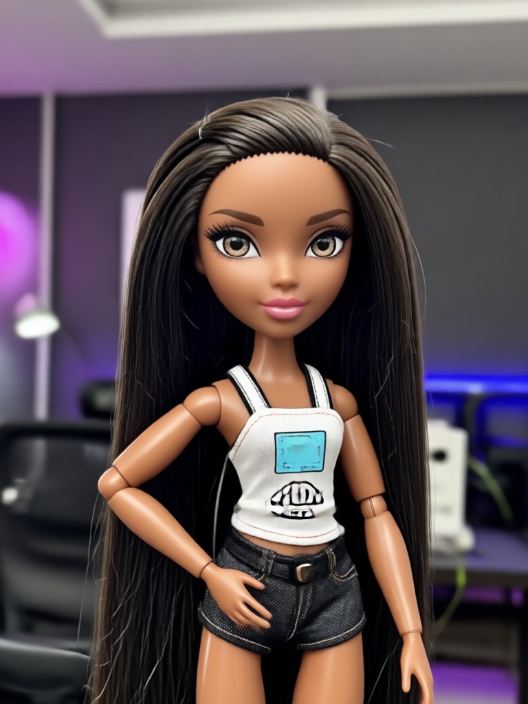 Arte de muñeca Bratz en una escena de fondo de dibujos animados