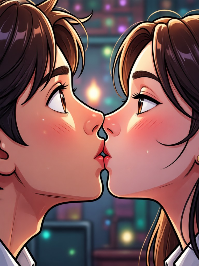 Fantasy character kissing animation