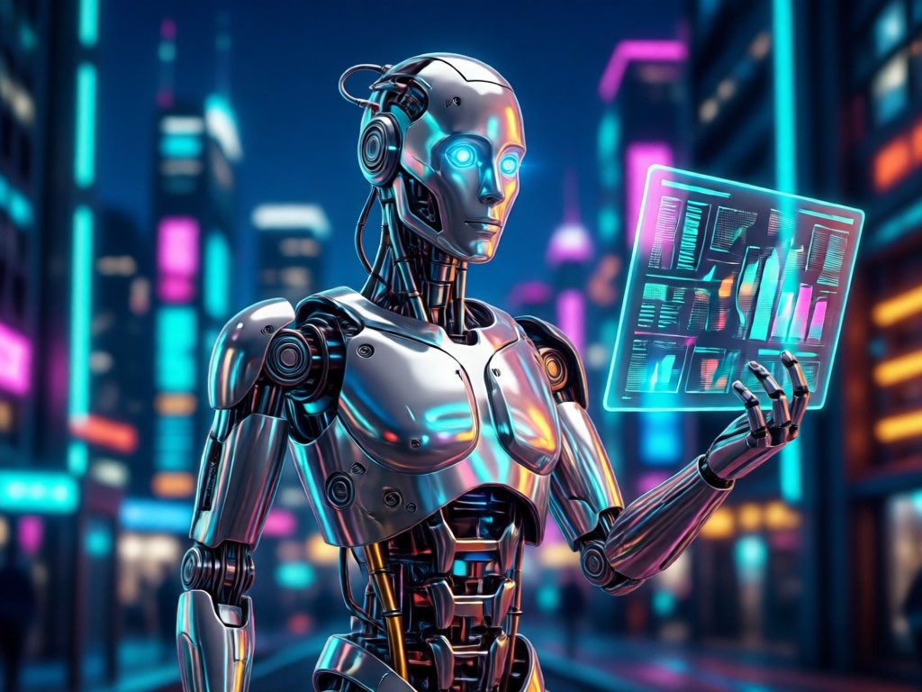 Close up of AI generated metallic skin texture and holographic displays