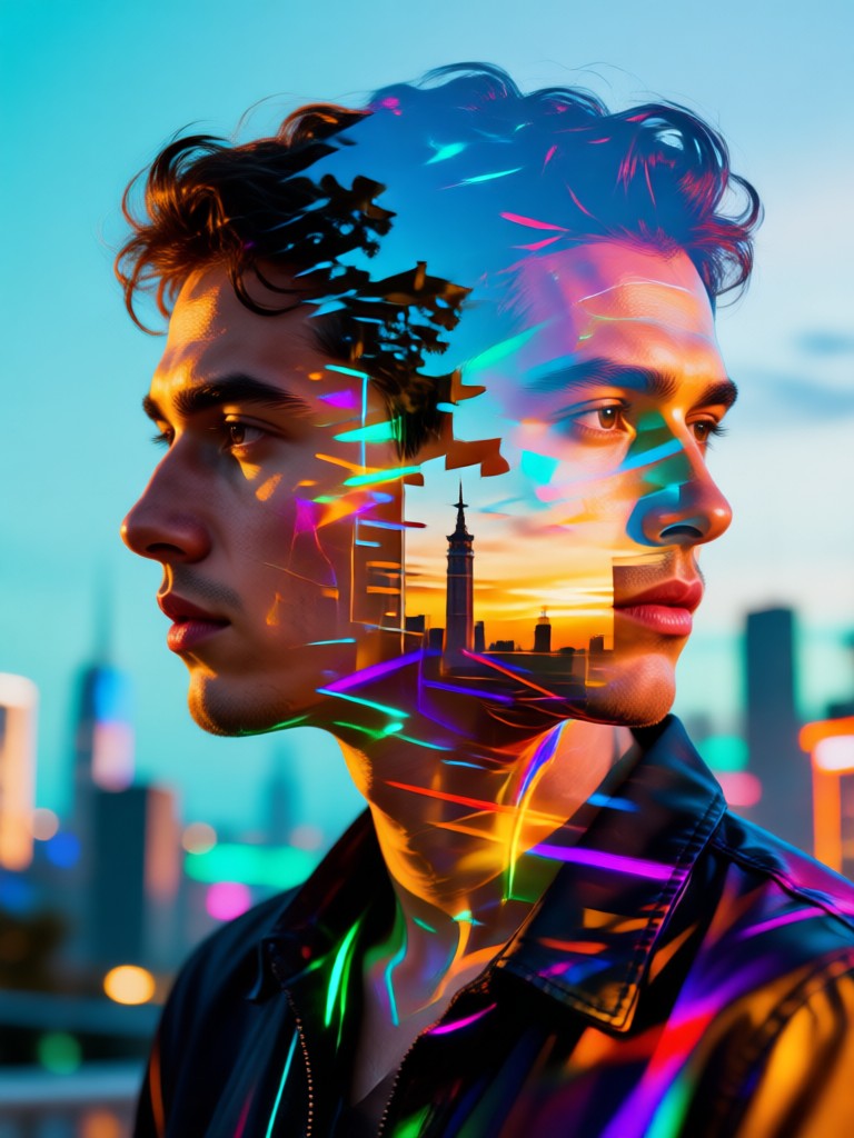 야생동물 실루엣을 담은 두 장의 사진 이중 노출 생성기 아트