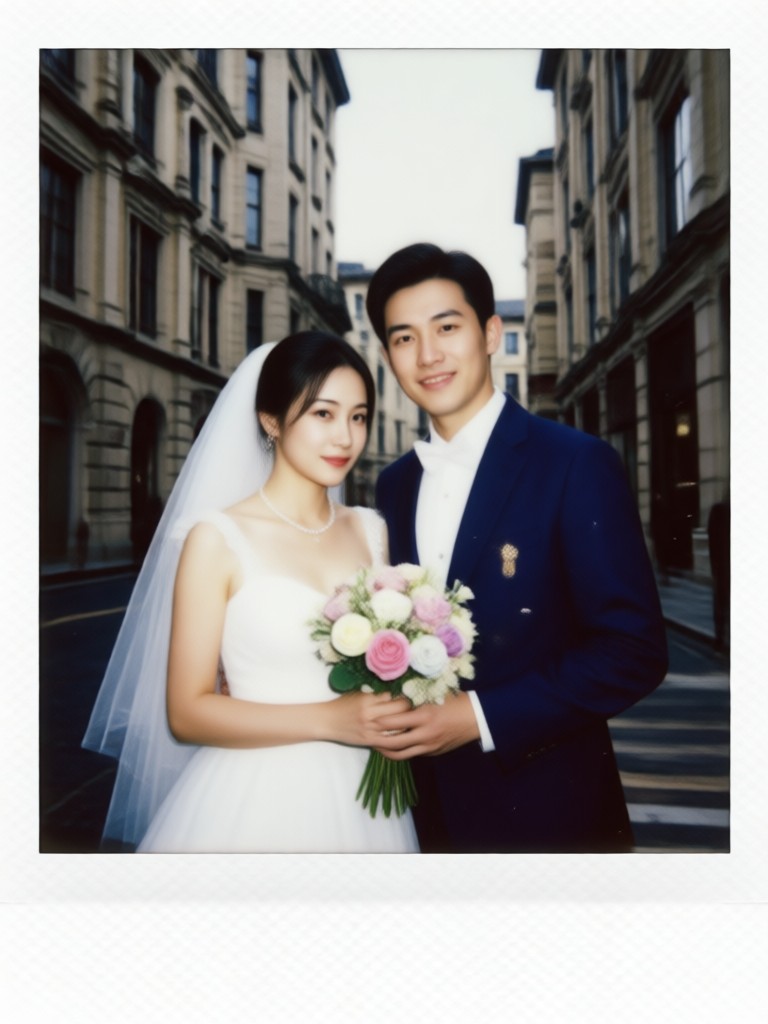 Vintage 70s style wedding Polaroid with warm tones