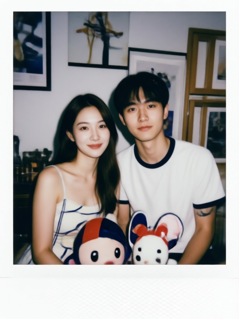 Vintage 80s style Polaroid couple photo