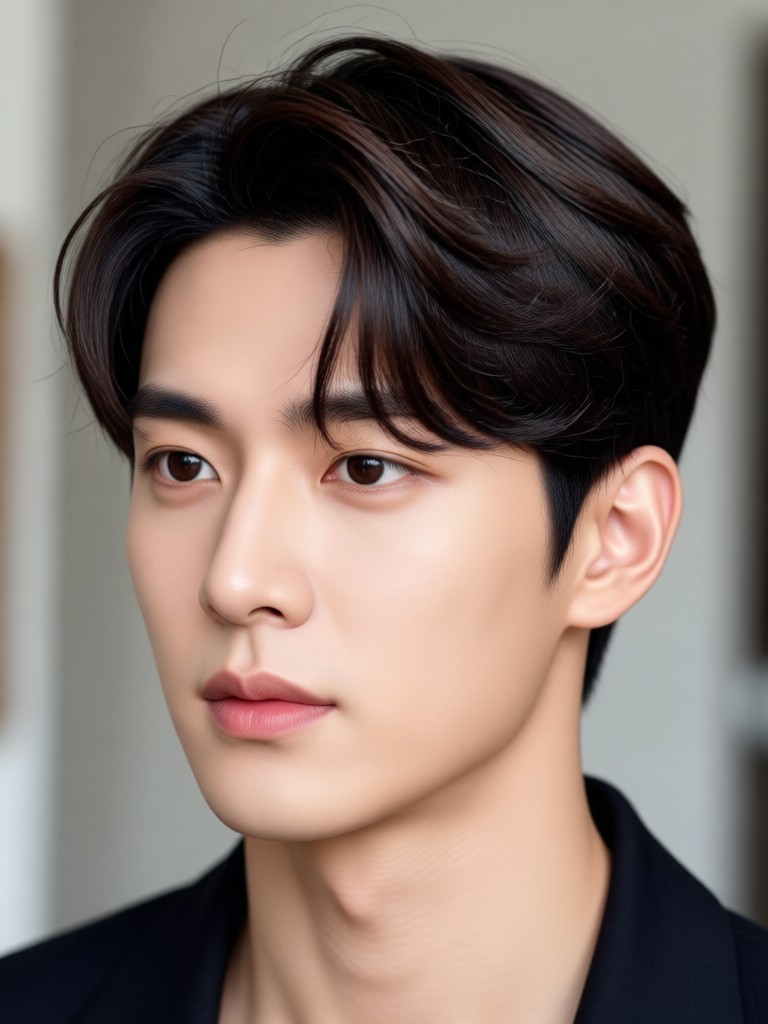 Wolf cut Korean male hairstyle AI