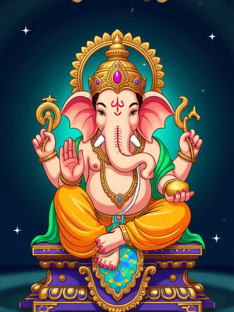 Golden Ganesh idol with blinking eyes animation
