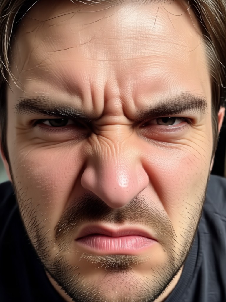Subtle irritated expression AI filter