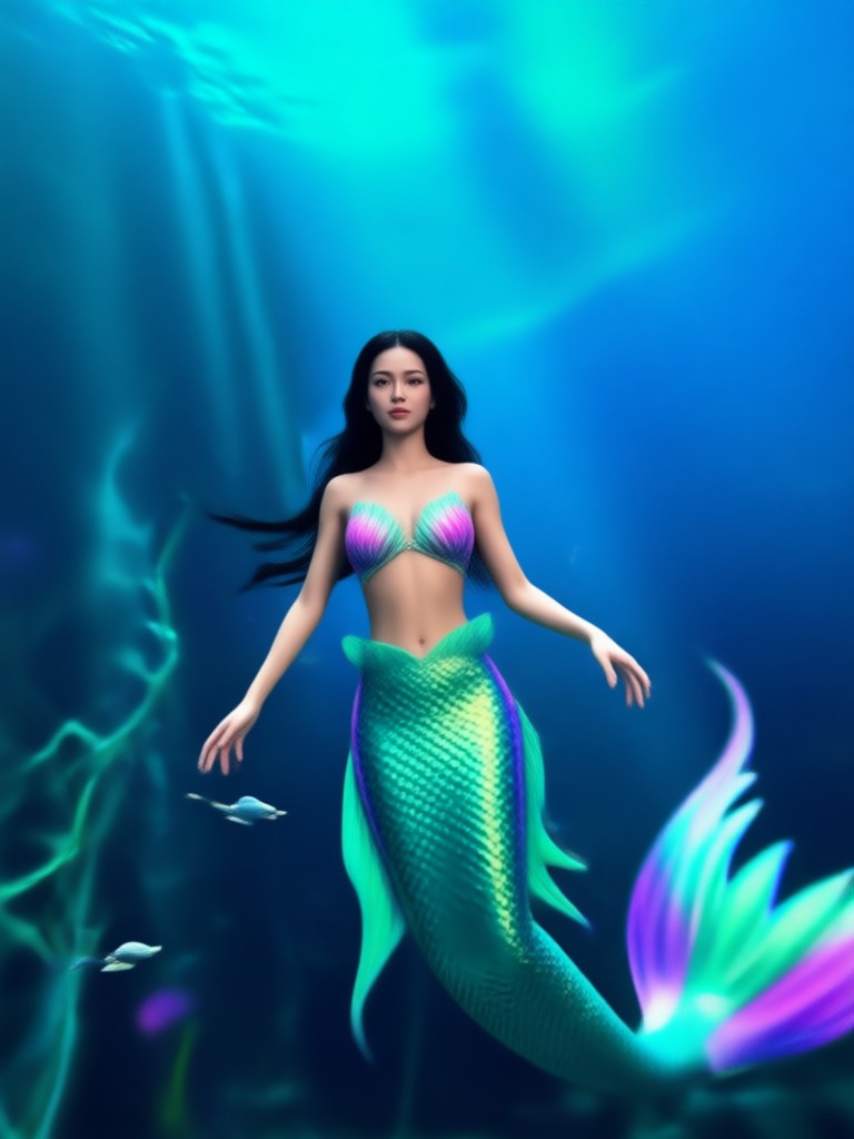 Bioluminescent mermaid AI effect