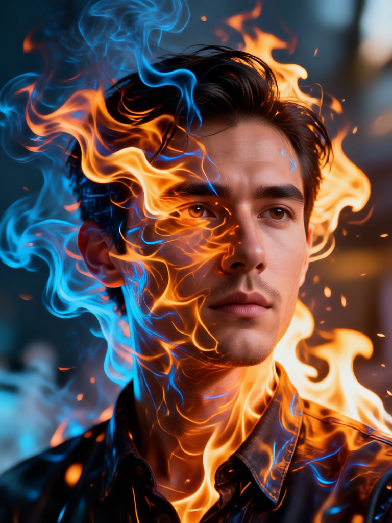 Cinemastischer Feuer- und Rauch-Porträteffekt