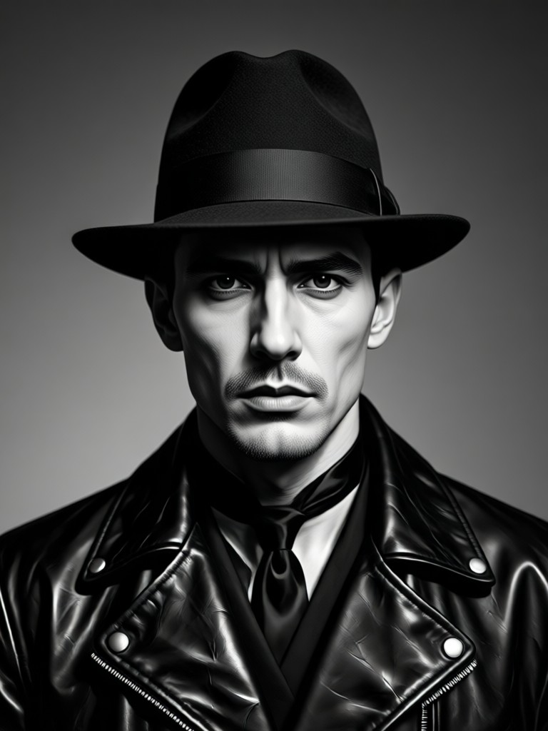 black and white noir portrait dramatic side light