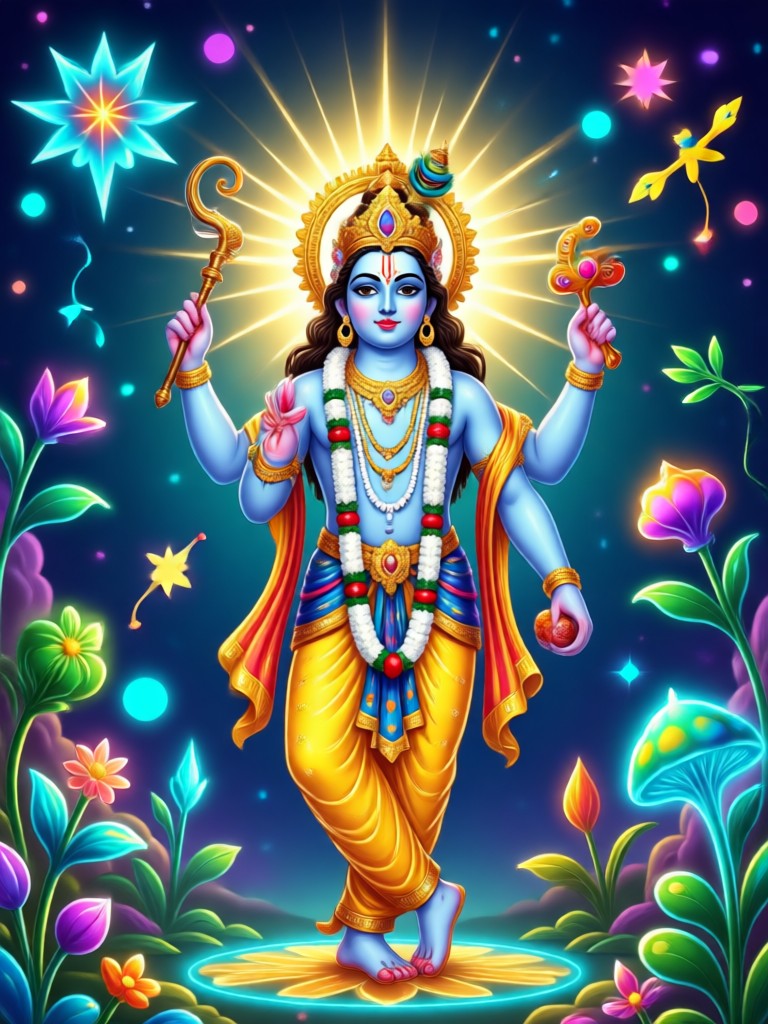 Lord Krishna AI photo with cosmic background