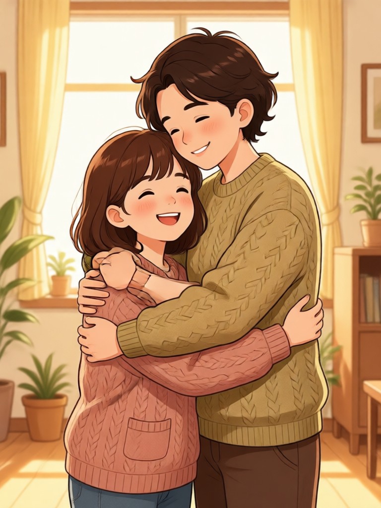 Personalized birthday hug with mom