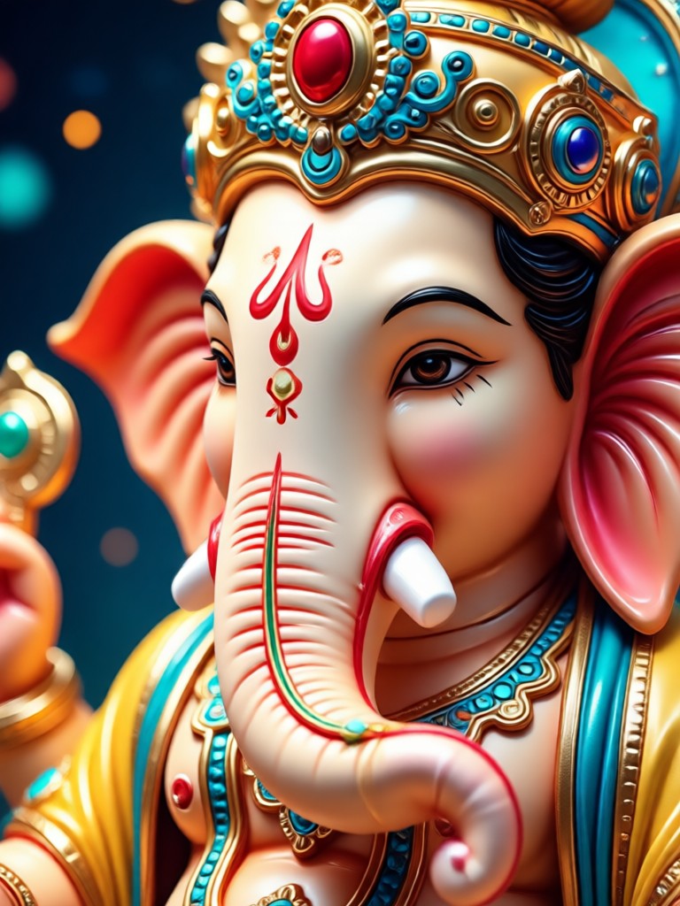 AI generated Ganesha with traditional red and gold color palette
