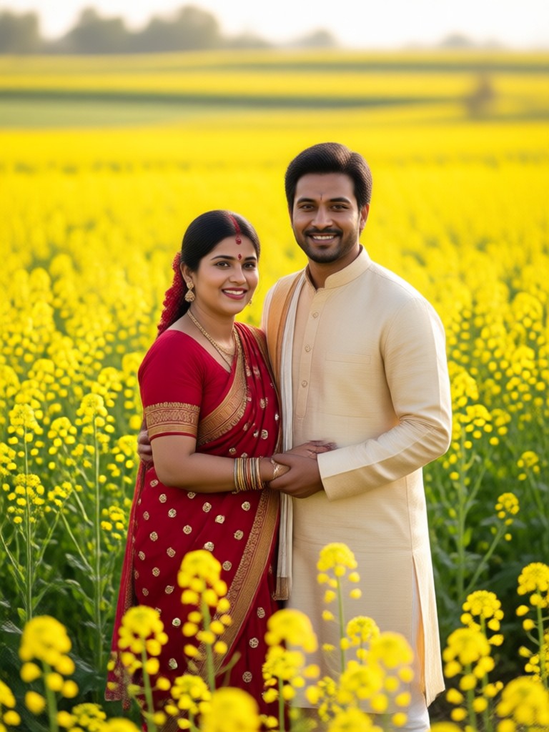 Black and white artistic mustard field couple photo