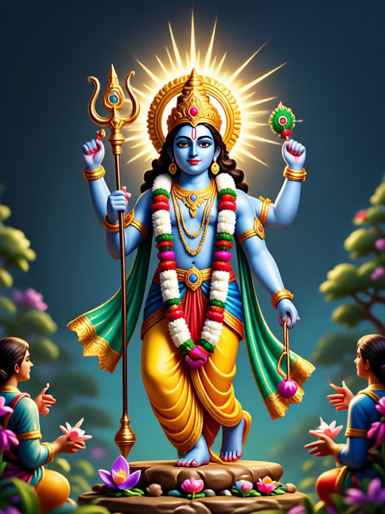 Krishna AI art with vibrant blue skin tone