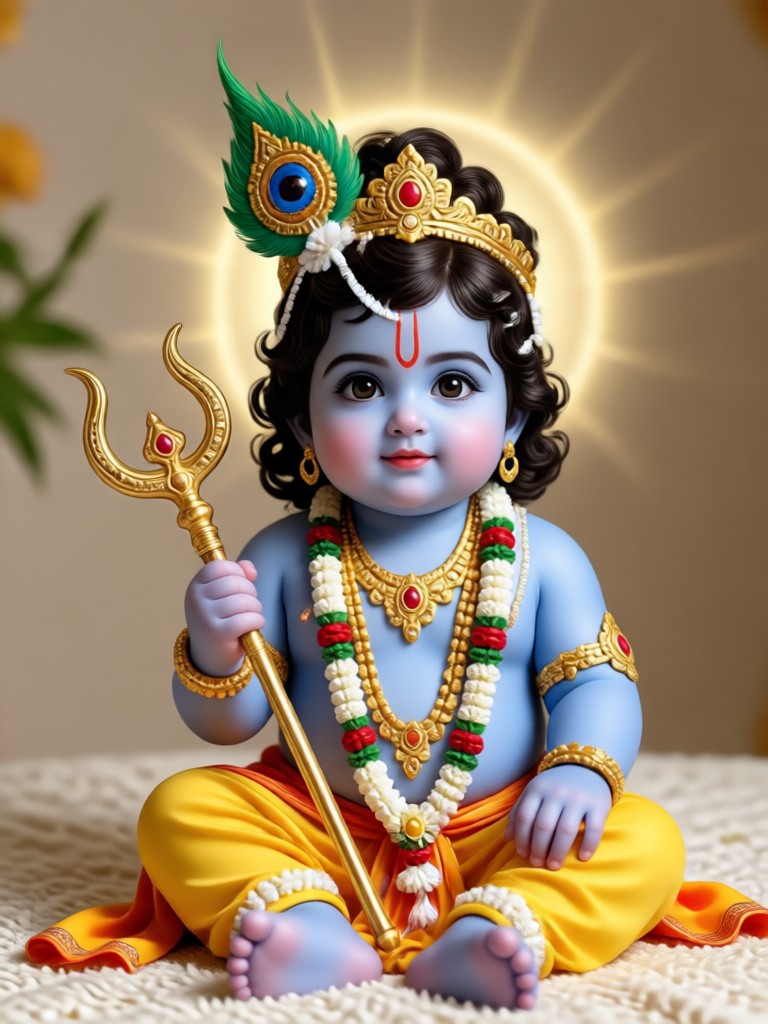 Festive Janmashtami baby Krishna with butter pot