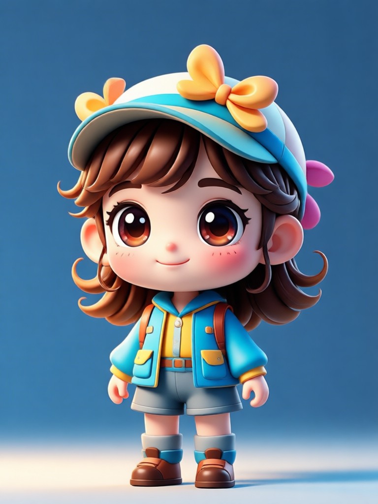 Soft-Ästhetik-3D-Chibi mit floralem Hintergrund