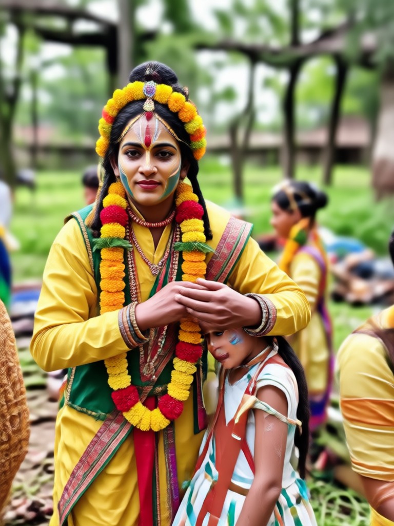 Traditional Teej attire with intricate mehndi