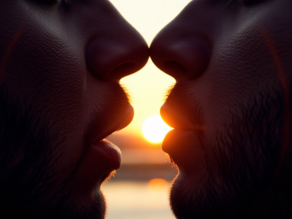 Sunset lighting effects on couple photo
