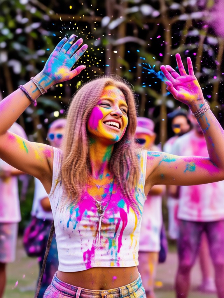 Dynamic Holi action shot with flying powder