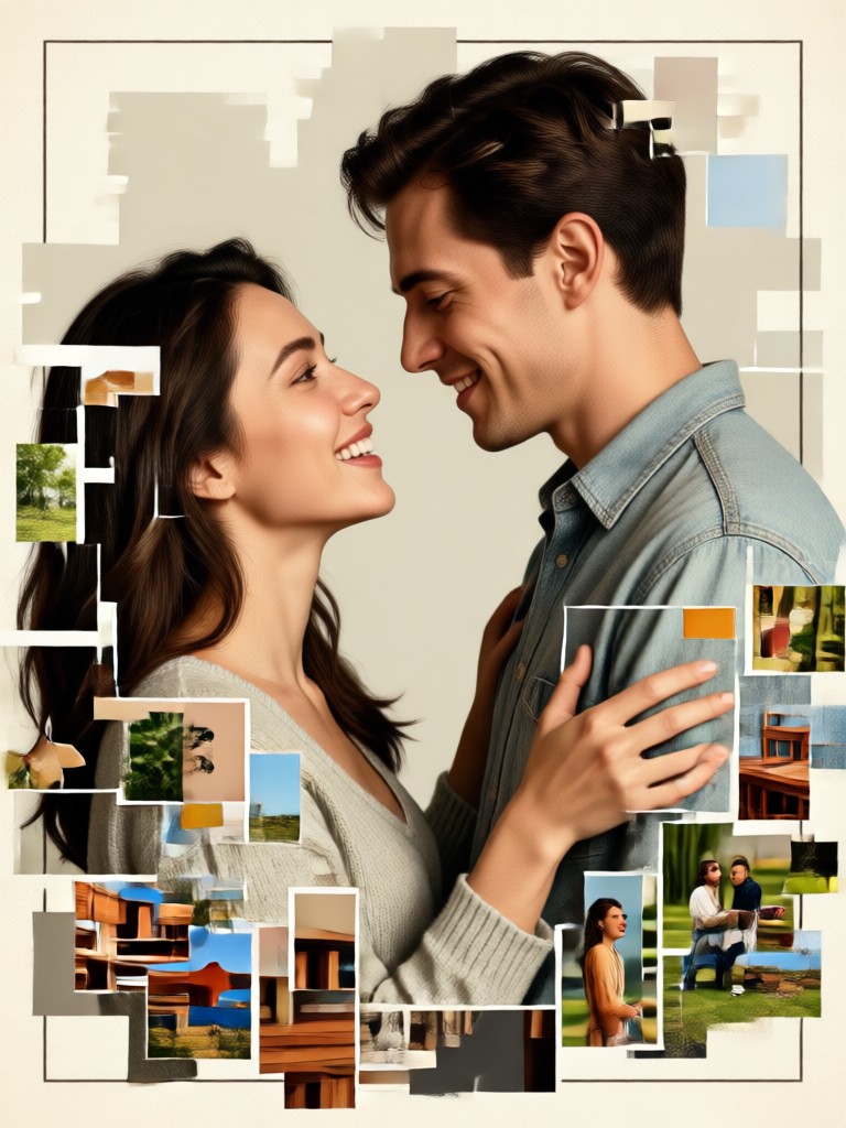 Vintage polaroid style couple collage layout